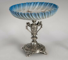 Silver centerpiece with old blue glass