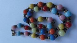 Art deco colorful string of pearls, necklace, neck blue beauty