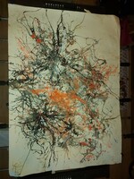70x100 cm, absztrakt festmény, olajjal vegyes technika, papír