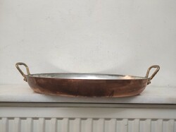 Antique kitchen utensil tinned red copper with heavy two-handled legs 469 5909