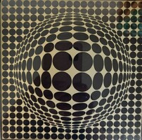 'Vega' Vasarely sorszámozott szignózott szitanyomat üvegezett keretben, hibátlan állapotban