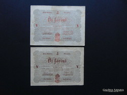 Kossuth bankó 5 forint 1848 2 darab piros - barna betű