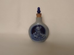 Kék-szürke mázas bajor kerámia kőcserép német tubákos flaska, Schmalzlerfranzl, jelzett, dohány