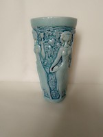 Old ceramic earthenware blue underglaze Zsolnay vase glass vintage wine jar girl grape rare collectors