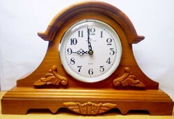Meister anchor fireplace clock in carved wooden house with quartz structure from Germany, a unique rarity