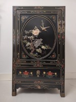 Antik kínai lakk szekrény igényesen faragott zsírkő dombor berakásos festett kis bútor 499 5939
