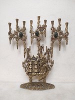 Antique Hanukkah Jewish candle holder cast copper 9 branch menorah Hanukia Judaica Israel 927 6050