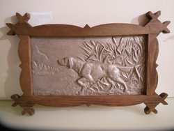 Picture - cast - 48 x 32 cm - English - old - wooden frame - dog - perfect