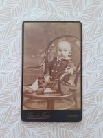 Antique children's photo today's elf and his companion Budapest studio photograph little girl m. Thonet in chair