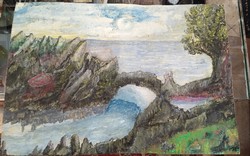 24 X 49 cm watercolor, tempera paper, xx. Century artist.