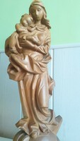 Virgin Mary with baby Jesus carved wooden statue large size 54 cm