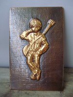 Retro,,vintage réz falikép,gitáros kisfiú