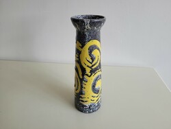 Régi retro kerámia szürke sárga váza 32,5 cm mid century