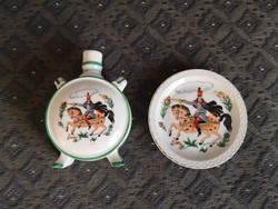 Zsolnay porcelain bottle and bowl - equestrian hussar