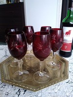 Old crimson lips engraved set of 6 wine glasses.