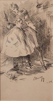 RARE ITEM! Over 100 Years Old Unique Caricature in Excellent Condition! - Cserépy Árpád: At the Barber