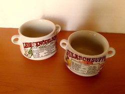 Német receptes mázas porcelán kétfülű leveses csésze tál bögre, gulyás és májgombócleves