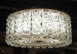 Különleges vintage Doria csillár 21 formába sajtolt üveg hengerrel, 6 égős függőlámpa