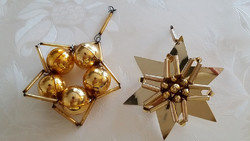 Old glass Christmas tree decoration with gold stars 2 pcs