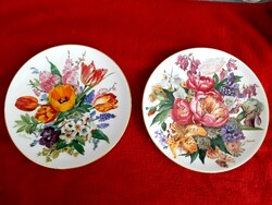 Bradex porcelán tányér, Ursula Band dísztányér, falitányér,  virágcsokor kollekció (2 darab)