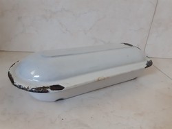 Old enameled razor holder with lid, antique white enamel toiletry accessory