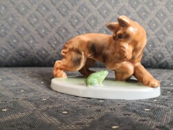 Herend porcelain dog, Scottish terrier with frog: designed by Lilian Exely