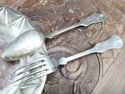 Antique cutlery alpaca old vintage fork spoon 2 pcs