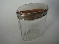 Old powder bottle with metal lid vintage ribbed toilet glass toiletries