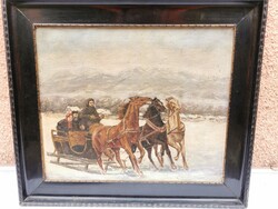 Téli lovas szán - festmény (13.)