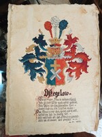 Hand-painted Hungarian coat of arms on old merited papyrus, 45 x 35 cm