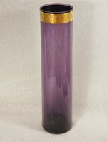Lilac/bishop purple glass vase, with a gilded rim at the mouth, second half of the xxth century, without markings