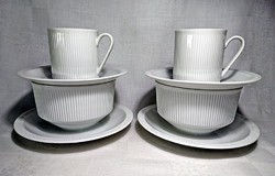 2x2 arzberg germany bone-white long vertical striped saucer & coffee cups