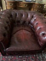 Chesterfield leather set - 2 armchairs + 1 three-seater sofa