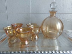 5 Personal, decorative, amber-colored liqueur set