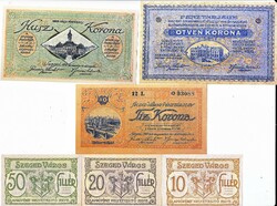 Szeged város pénztárjegyek10-20-50 korona,  és fillér teljes-sor REPLIKA 1918-1919