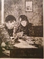 Glatz Oszkár (1872 - 1958) alkotása Ebéd rézkarc keretben üvegezve képek szerint