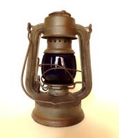 Antique old German kerosene storm lamp feuerhand superbaby 175 with special marked blue Jena glass