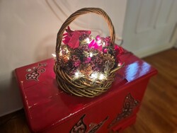 Christmas wicker basket with lights