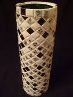 Unique art deco artistic op art, spatial effect large vase rarity 24.5 Cm mosaic inlay