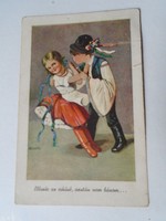 D191184 old postcard - bernáth - folk costume - humor - 1940 - ancin József Sarkad with many signatures