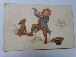 D191185 old postcard - flutist street musician with dog peaceful 1931 Boldizsár