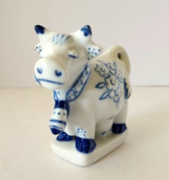 Zsolnay porcelain white blue patterned small cow, boci figure, nipp