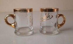 2 retro small blown glass liqueur glasses with small ears