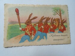 D191204 old postcard - Easter - military rabbit band - Somodor village Somogy etc. Post office. 1949