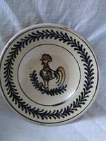 Rooster plate by master potter Sándor Bagossy of Nagybánya, marked