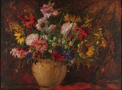 1K101 Béla the Croat: table still life with flowers 1933