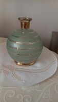 Old, densely gilded, circle-striped transparent sphere vase, flawless
