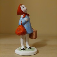 Figurine little girl with a suitcase with a ceramic bag from Bodrogkeresztúr