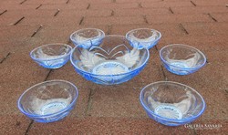 Régi üveg kék bonbonier készlet - 6 személyes