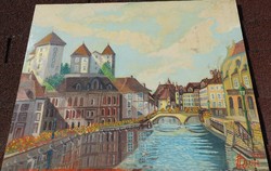 Riverside town_ painting by a German contemporary painter